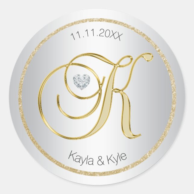 Adesivo Selo de Envelope de Casamento 'K' do Monograma Dou (Frente)