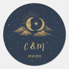 Adesivo Selo de Envelope de Casamento Lua Celestial