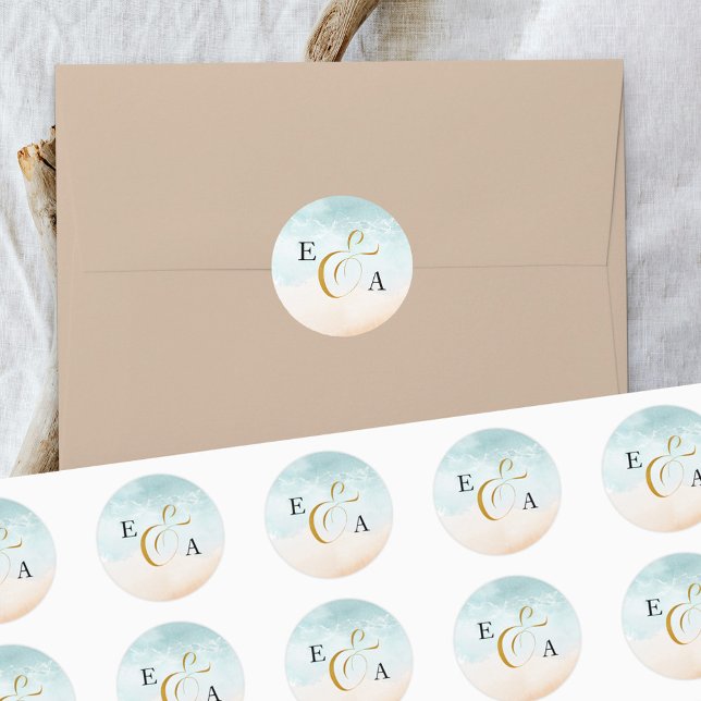 Adesivo Selo de Envelope de Casamento Monogramado Boho Bea (Criador carregado)
