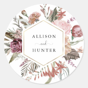 Adesivo Selo de Envelope de Casamento   Rosa poeirento