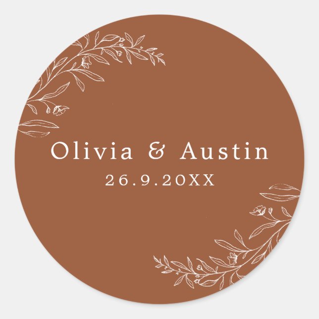 Adesivo Selo de Envelope de Casamento Terracotta Moderno M (Frente)