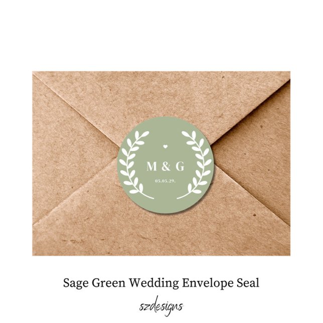 Adesivo Selo de Envelope de Casamento Verde Sage (Criador carregado)