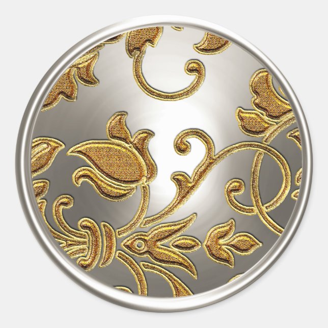 Adesivo Selo de envelope de Damasco Dourado e Prateado (Frente)