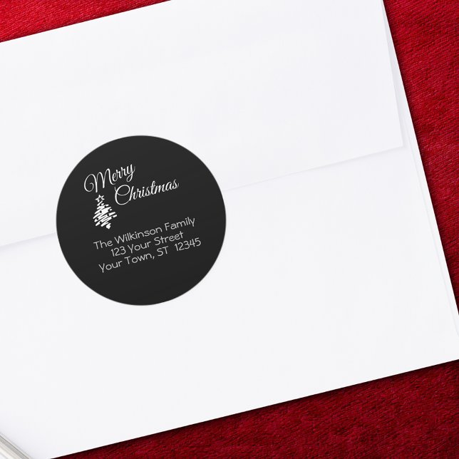 Adesivo Selo de Envelope de Envelope Preto Feliz Natal (Merry Christmas Black Return Address Envelope Seal)
