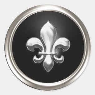 Adesivo Selo de envelope de Fleur de Lis preto e prateado