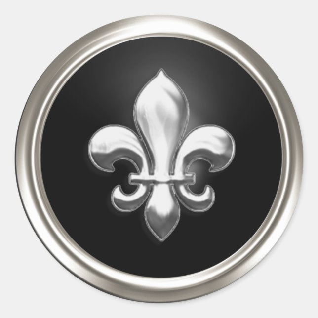 Adesivo Selo de envelope de Fleur de Lis preto e prateado (Frente)
