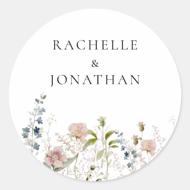 Adesivo Selo de Envelope de Flor de Campo de Noivo e Noiva (Frente)