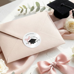 Adesivo Selo de Envelope de Formatura com Laço Rosa