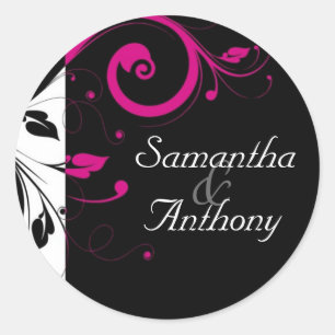 Adesivo Selo de Envelope de Fuchsia, Preto, Branco