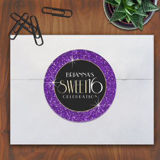 Adesivo Selo De Envelope De Glitter Púrpura De 16 Faux