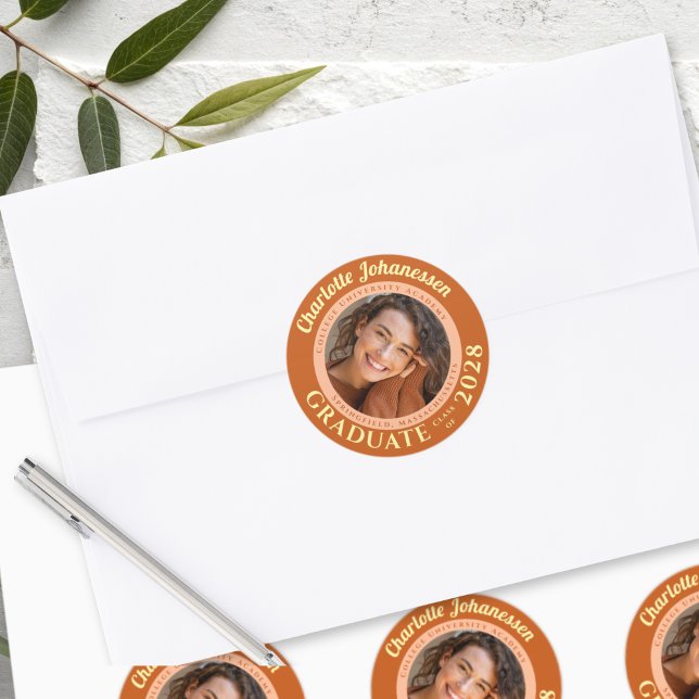 Adesivo Selo de Envelope de Graduação de Foto Moderna Lara (Criador carregado)