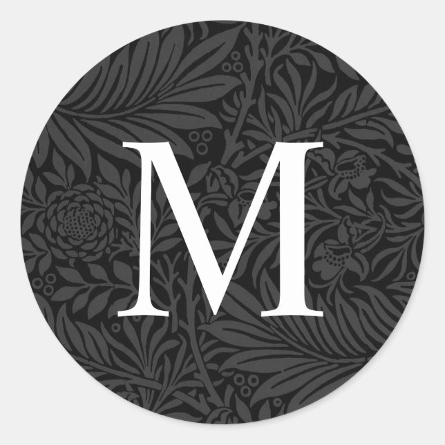 Adesivo Selo de Envelope de Monograma Floral Preto Simples (Frente)