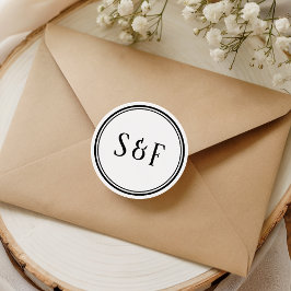 Adesivo Selo de Envelope de Monograma Preto e Branco Elega