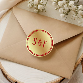 Adesivo Selo de Envelope de Monograma Vermelho Marrom Folh