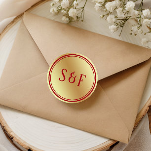Adesivo Selo de Envelope de Monograma Vermelho Marrom Folh