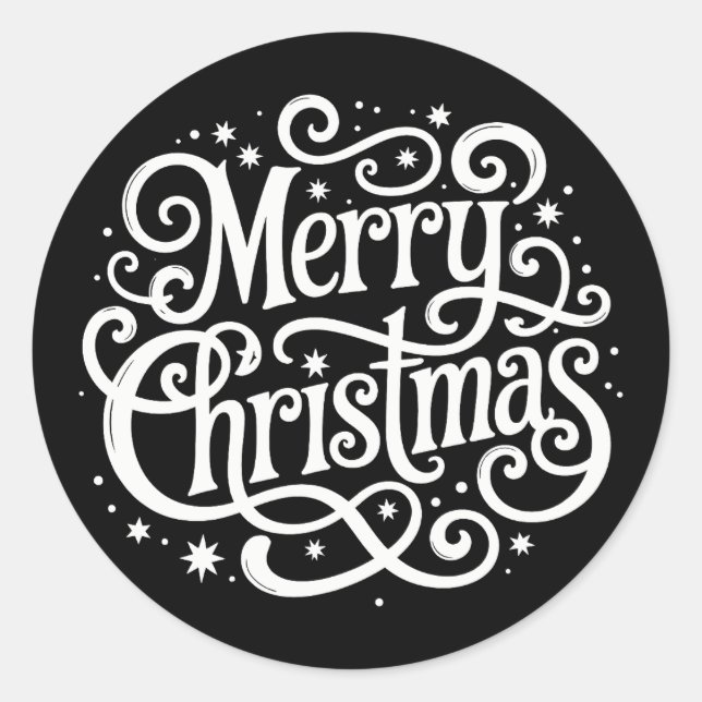 Adesivo Selo de Envelope de Natal Preto Caligrafia (Frente)