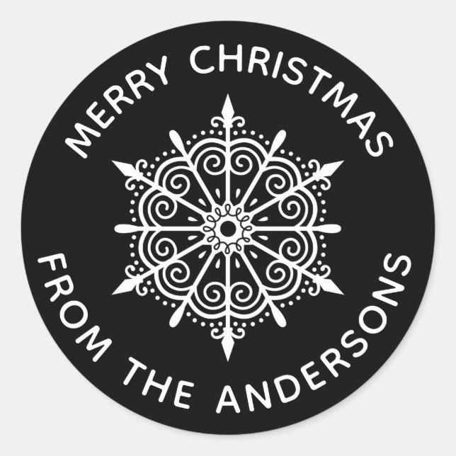 Adesivo Selo de Envelope de Natal Preto e Branco Floco de  (Frente)