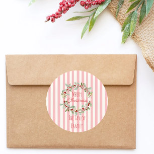 Adesivo Selo de Envelope de Natal Rosa   Feliz Natal Flo