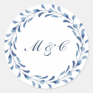 Adesivo Selo de Envelope de Noiva com Aquarela Azul / Favo