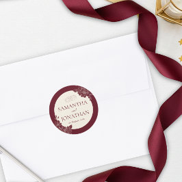 Adesivo Selo de Envelope de Noiva Floral Burgundy Profundo