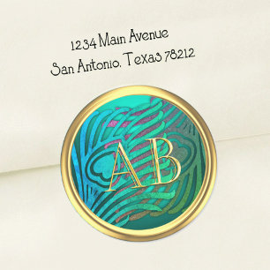 Adesivo Selo de Envelope de Pavão Art Deco Dourado