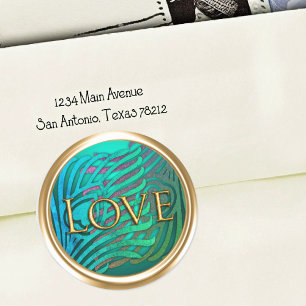 Adesivo Selo de Envelope de Pavão Art Deco Dourado Amor