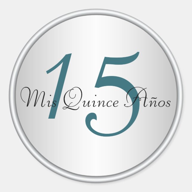 Adesivo Selo de Envelope de Quinceanera Teal, Preto e Silv (Frente)