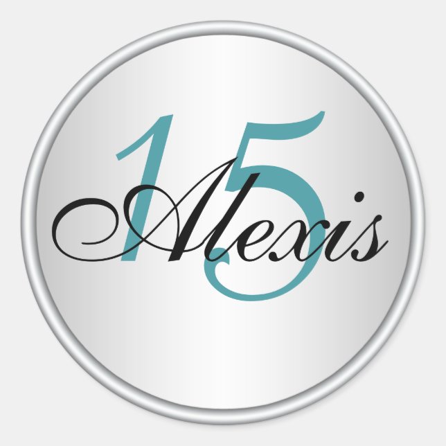 Adesivo Selo de Envelope de Quinceanera Teal, Preto e Silv (Frente)