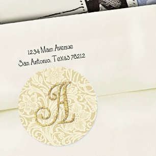 Adesivo Selo de Envelope de Renda com Monograma Dourado