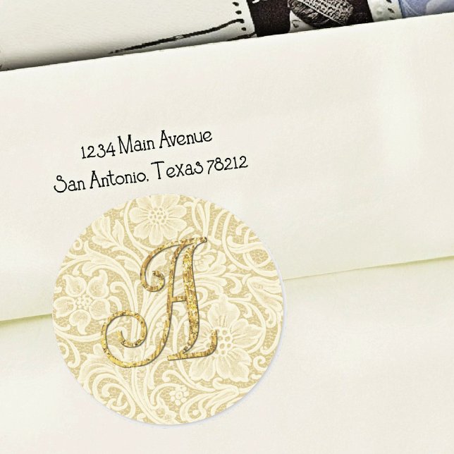 Adesivo Selo de Envelope de Renda com Monograma Dourado (Criador carregado)