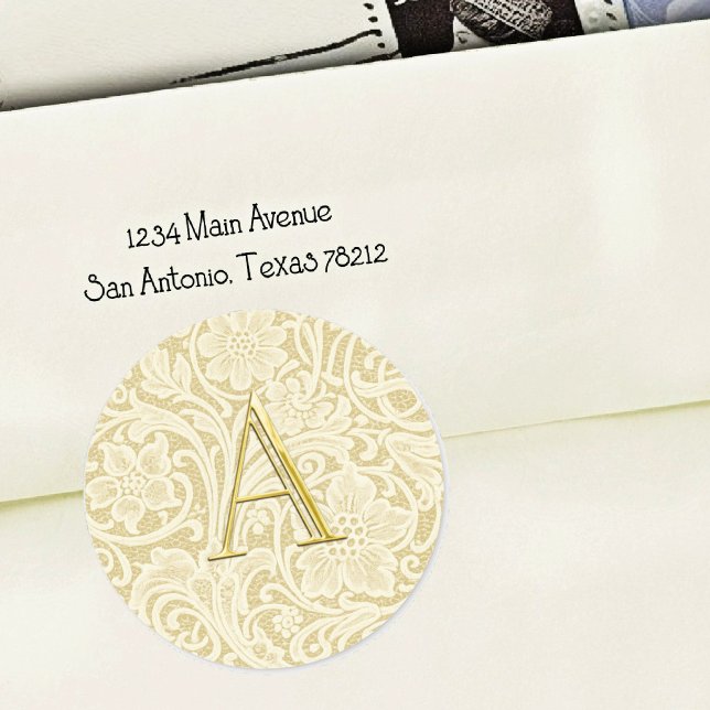 Adesivo Selo de Envelope de Renda com Monograma Dourado (Criador carregado)