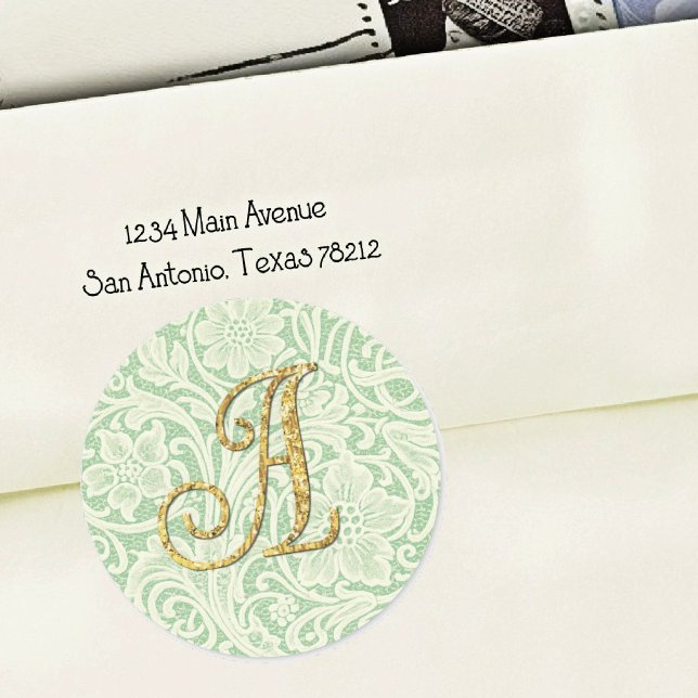 Adesivo Selo de Envelope de Renda com Monograma Dourado Ve (Criador carregado)