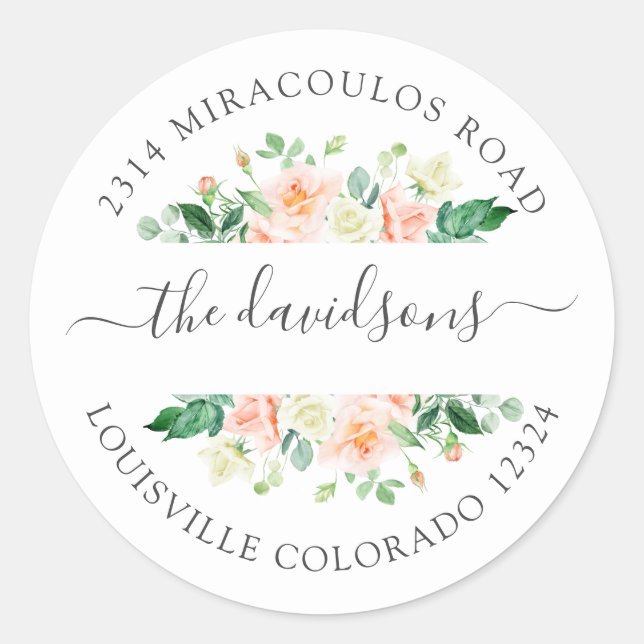 Adesivo Selo de Envelope de Retorno Floral Branco Rosa (Frente)