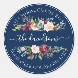 Adesivo Selo de Envelope de Retorno Floral Rosa-Borgonha