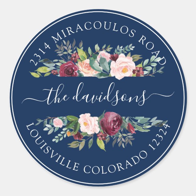 Adesivo Selo de Envelope de Retorno Floral Rosa-Borgonha (Frente)