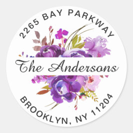 Adesivo Selo de Envelope de Retorno Floral Violeta Roxo