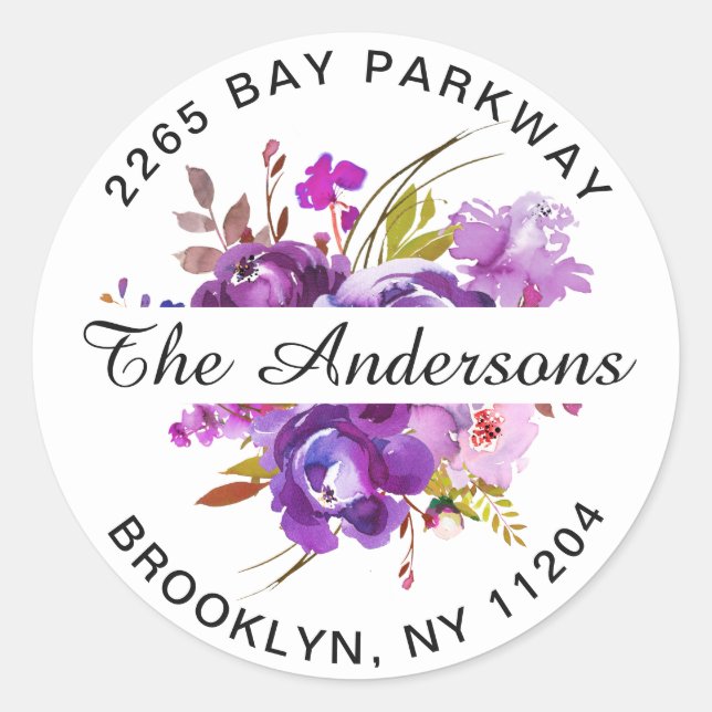 Adesivo Selo de Envelope de Retorno Floral Violeta Roxo (Frente)