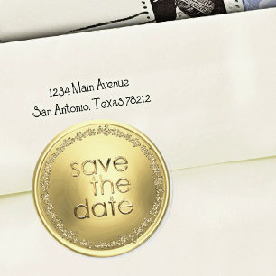Adesivo Selo de Envelope de Salve a Data Dourado