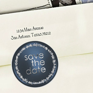 Adesivo Selo de Envelope de Save the Date Azul Marinho Pra