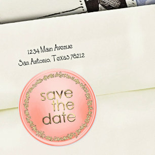 Adesivo Selo de Envelope de Save the Date Dourado