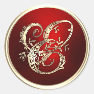 Adesivo Selo de Envelope E Monograma Dourado e Vermelho