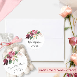 Adesivo Selo de Envelope / Favor Floral Rosa e Borgonha