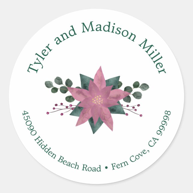 Adesivo Selo de Envelope Feriado Rustic Pink Poinsettia Bl (Frente)