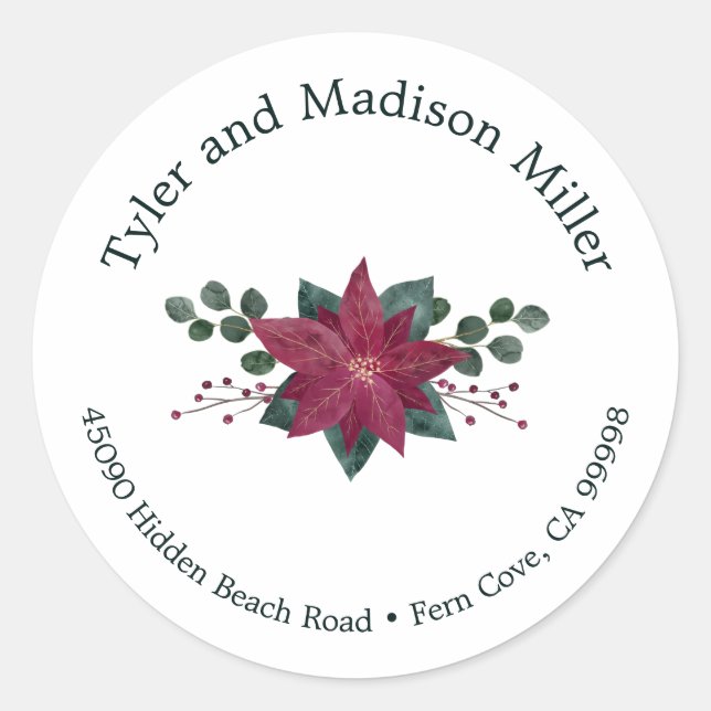 Adesivo Selo de Envelope Feriado Rustic Red Poinsettia Blo (Frente)