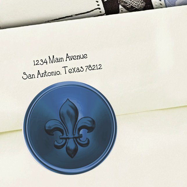 Adesivo Selo de Envelope Fleur de Lis Azul Embutido (Criador carregado)