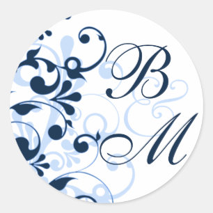 Adesivo Selo de Envelope Floral Abstrato azul e branco