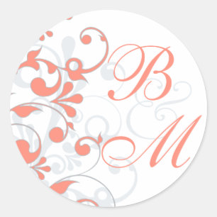 Adesivo Selo de Envelope Floral Abstrato Branco, Cinza