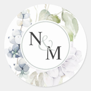Adesivo Selo de Envelope Floral Branco e Azul