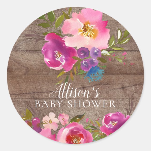 Adesivo Selo de Envelope Floral de Chá de fraldas Rustic B (Frente)