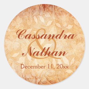 Adesivo Selo de Envelope Floral de Laranja e Marfim